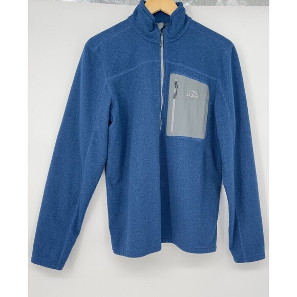 LL Bean Sweater Mens Medium Blue 1/4 Zip Pullover North Ridge Fleece Long Sleeve - Picture 1 of 7
